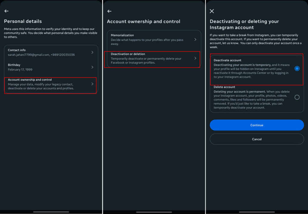 Deactivate Instagram Account