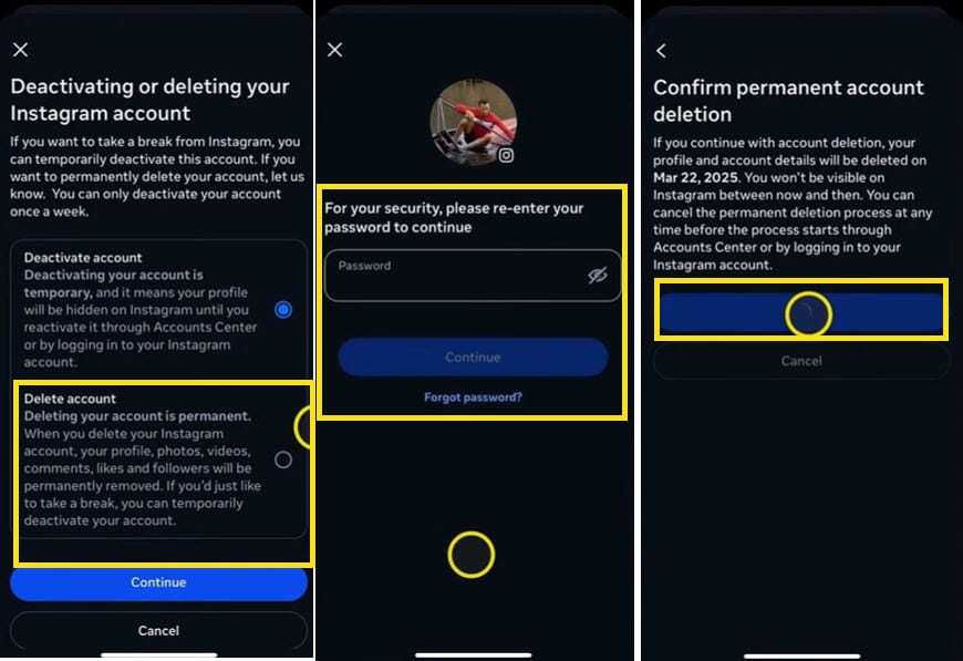 Delete Instagram Account on iPhone