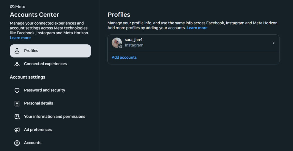 Instagram Account Center On Desktop