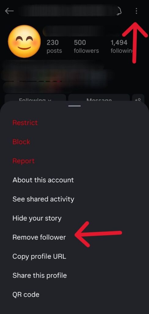 'remove follower' button on Instagram