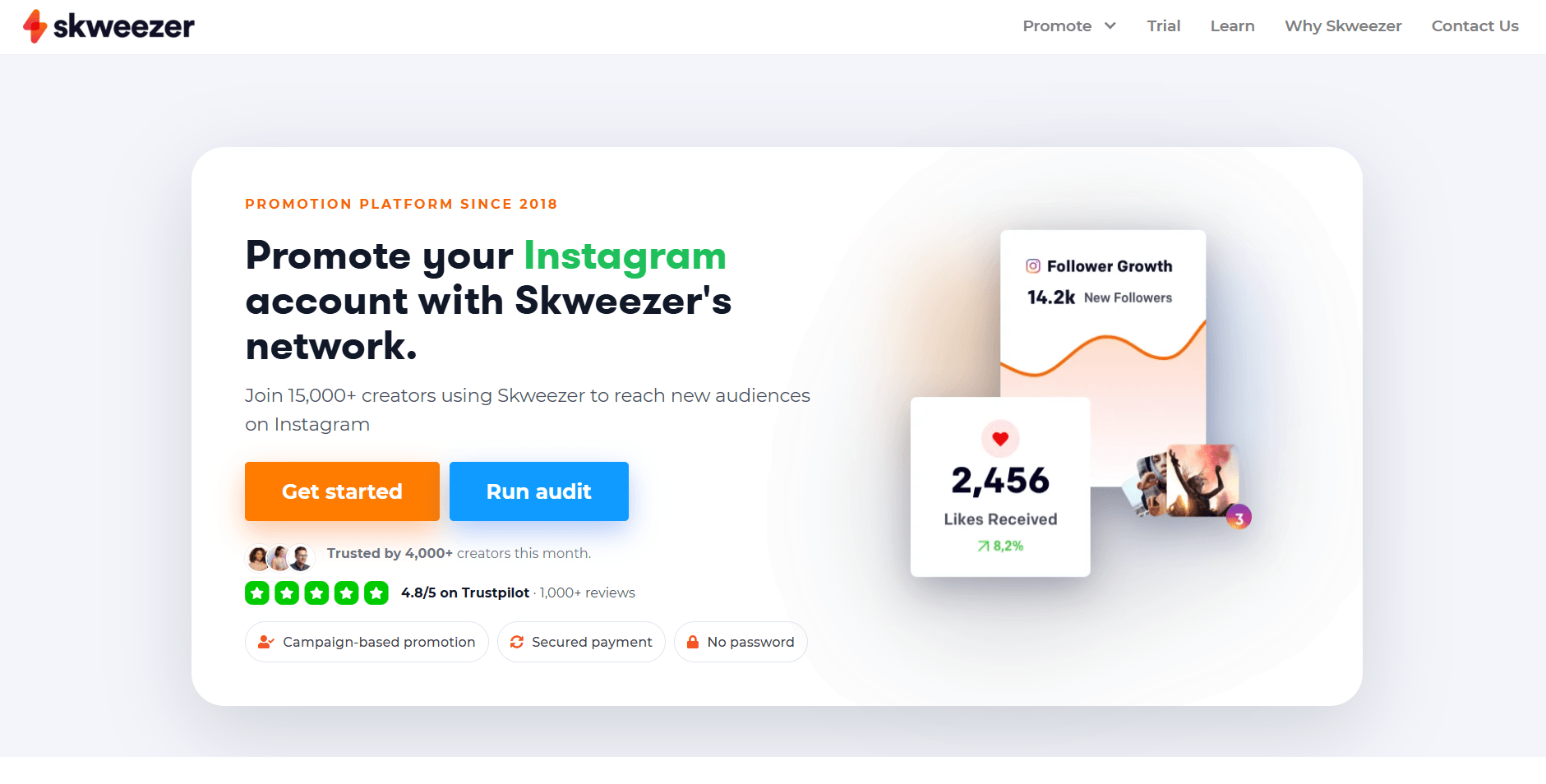 Skweezer app for free Instagram followers without a password