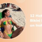 a bikini model wearing a Brazilian color bikini in a beach under the sun