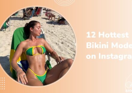 a bikini model wearing a Brazilian color bikini in a beach under the sun