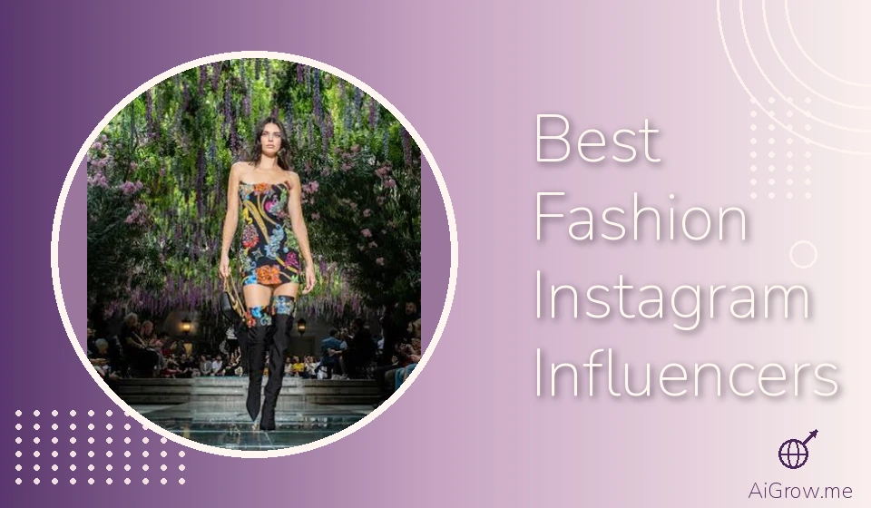 Best fashion Instagram influencers — runway model in a Versace floral corset dress under a wisteria canopy.