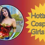 Feature image for 'Hottest Cosplay Girls' with a Wonder Woman cosplayer in a red-and-gold armored corset, blue skirt, and silver gauntlets