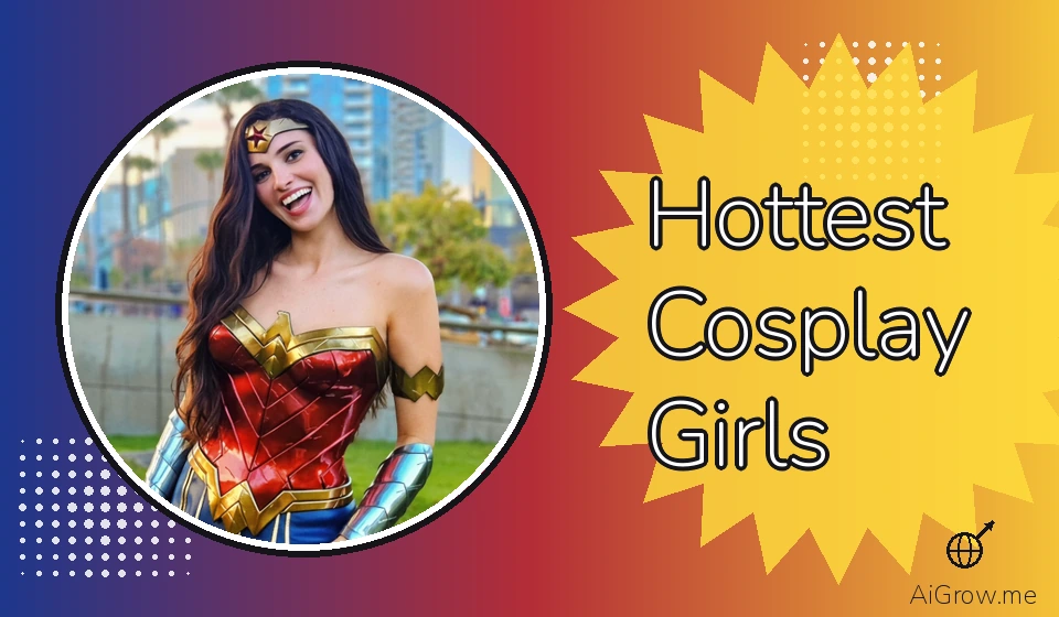 Feature image for 'Hottest Cosplay Girls' with a Wonder Woman cosplayer in a red-and-gold armored corset, blue skirt, and silver gauntlets