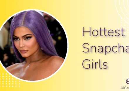 Feature image for 'Hottest Snapchat Girls' with Kylie Jenner in dramatic makeup and long straight lavender-purple hair at a formal event