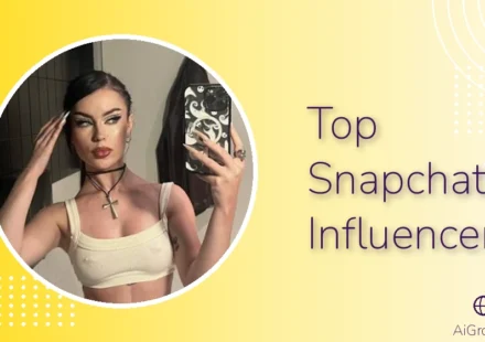 Feature image for 'Top Snapchat Influencers' with a woman in a cream crop top and cross necklace taking a mirror selfie.