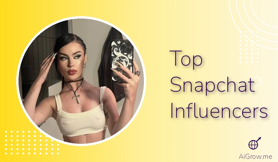 Feature image for 'Top Snapchat Influencers' with a woman in a cream crop top and cross necklace taking a mirror selfie.