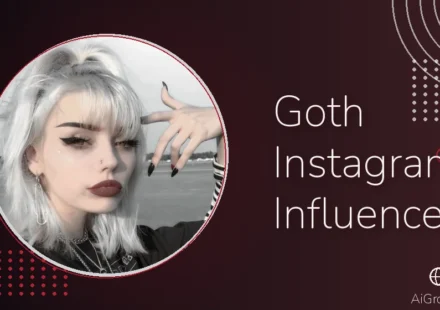 Feature image for 'Goth Instagram Influencers' with a young woman in gothic makeup, platinum white hair and dark lipstick.