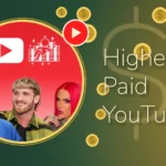 Feature image for 'Highest Paid YouTubers' with MrBeast, Logan Paul and Jeffree Star framed by a YouTube play badge amid scattered gold coins and dollar bills.