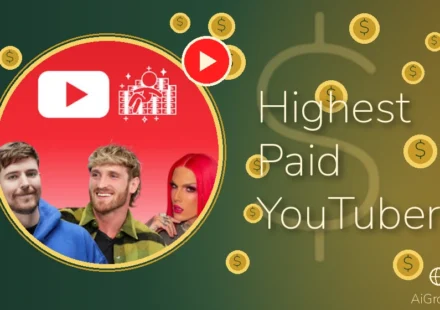 Feature image for 'Highest Paid YouTubers' with MrBeast, Logan Paul and Jeffree Star framed by a YouTube play badge amid scattered gold coins and dollar bills.