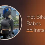 Feature image for 'Hot Biker Babes on Instagram' with a woman in a black moto helmet and long-sleeved top posing on a motorcycle.