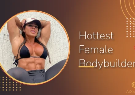 Feature image for 'Hottest Female Bodybuilders on Instagram' with a muscular woman in a black bikini top and hat showing off her sculpted abs.