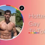 Feature image for 'Hottest Gay TikTokers' with a shirtless muscular man posing on an outdoor deck.