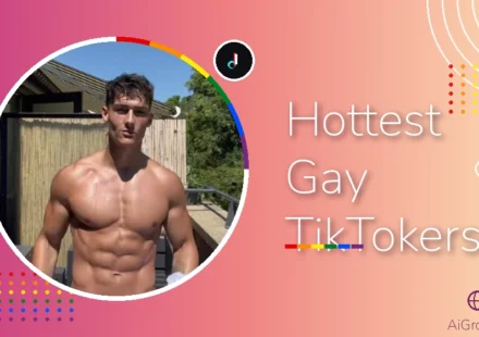 Feature image for 'Hottest Gay TikTokers' with a shirtless muscular man posing on an outdoor deck.