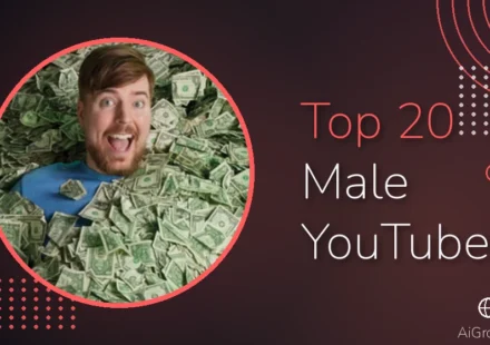 Feature image for 'Top 20 Male YouTubers' with MrBeast lying in a pile of dollar bills.