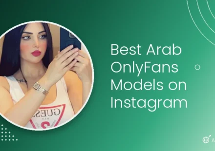 Best Arab OnlyFans models on Instagram — brunette model portrait on emerald green gradient background
