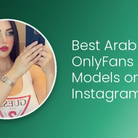Best Arab OnlyFans models on Instagram — brunette model portrait on emerald green gradient background