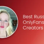 Best Russian OnlyFans creators — platinum blonde model portrait on crimson red gradient background