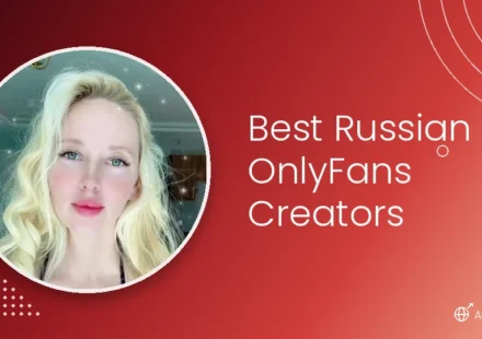 Best Russian OnlyFans creators — platinum blonde model portrait on crimson red gradient background