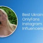 Best Ukrainian OnlyFans Instagram influencers — blonde model portrait on bright azure blue gradient background
