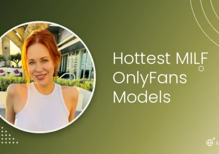 Hottest MILF OnlyFans models — redhead model portrait on olive green gradient background