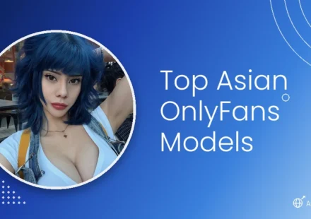Top Asian OnlyFans models — Asian model with blue hair on cobalt blue gradient background