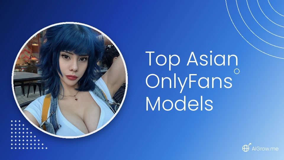 Top Asian OnlyFans models — Asian model with blue hair on cobalt blue gradient background